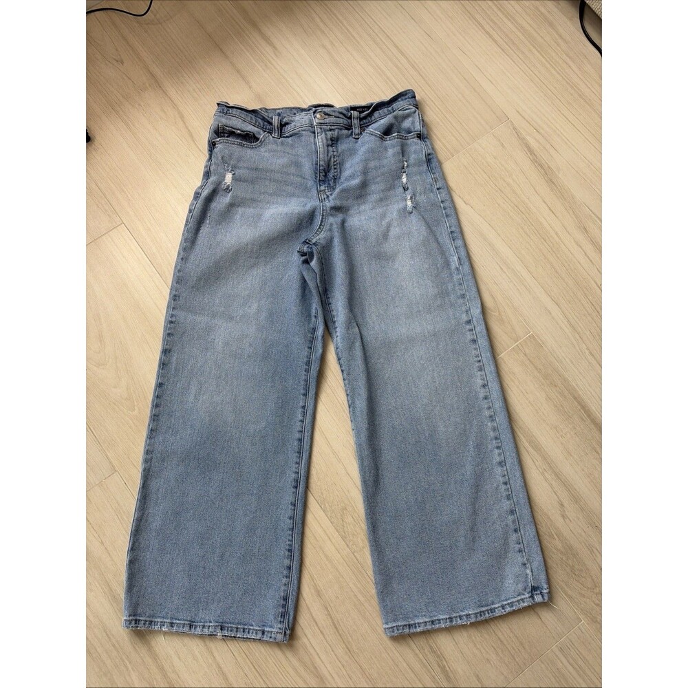 Scoop Baggy Wide Leg Jeans Women 6 Blue Distressed High Rise Light Wash Denim